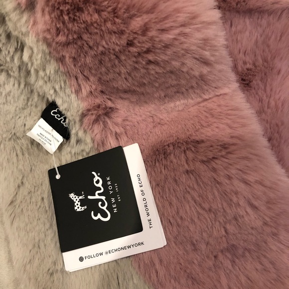 Echo pull through pink/gray colorblock fur stole - Picture 4 of 6